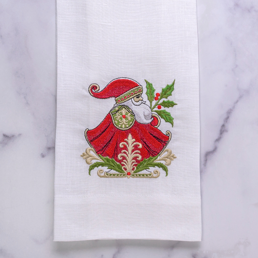 Towel - Embroidered Linen - Santa