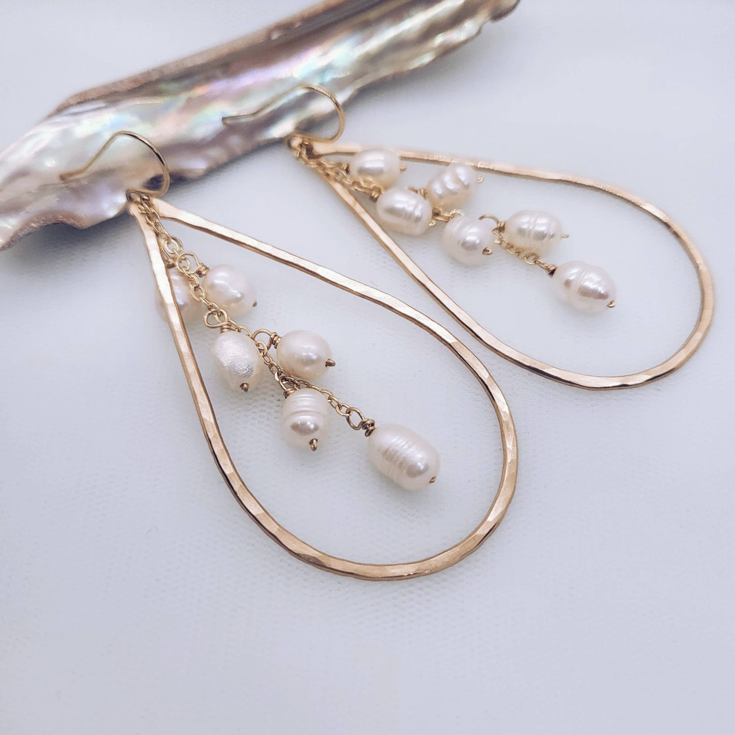 Teardrop 14K gold filled + pearl earrings
