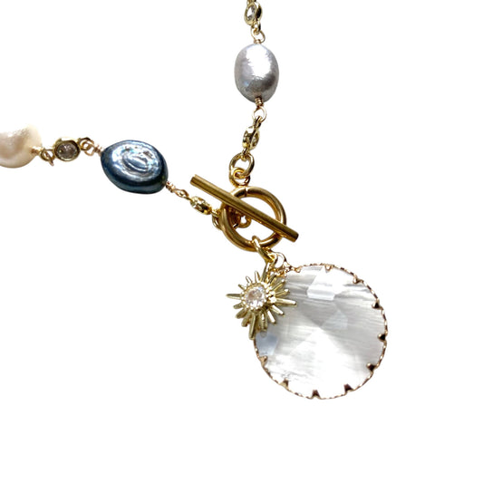 Denim Pearl Crystal with Starburst Necklace