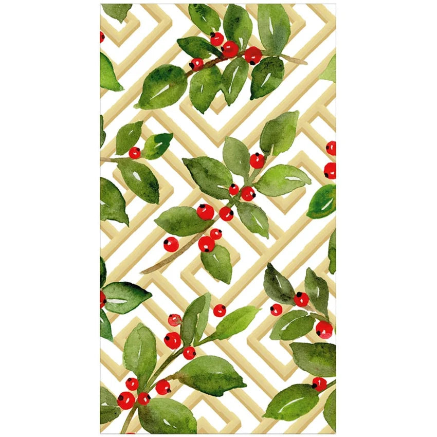Guest Towels/Hostess Napkins - Holly and Fretwork