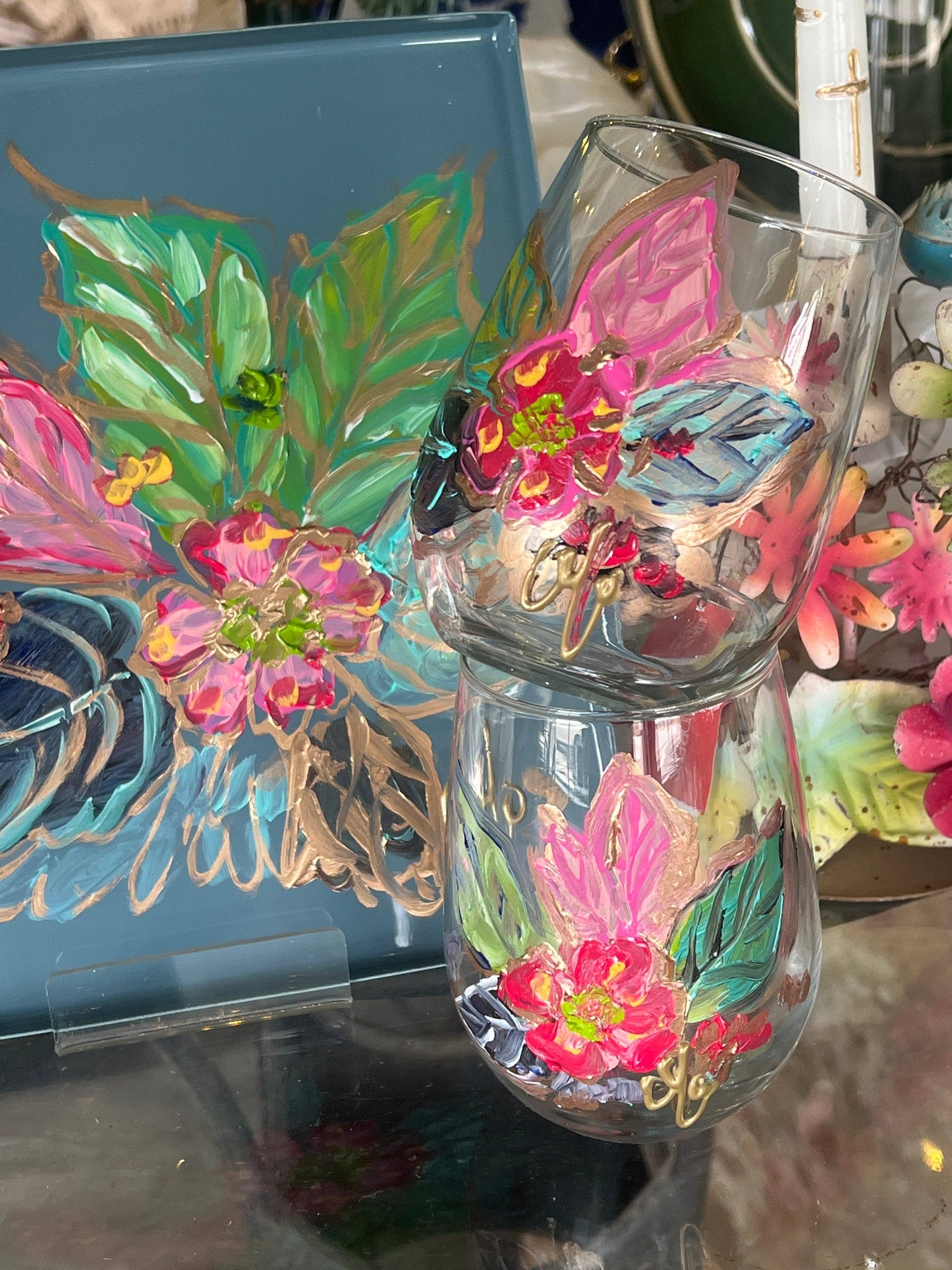 Wine Glass - Stemless - Handpainted