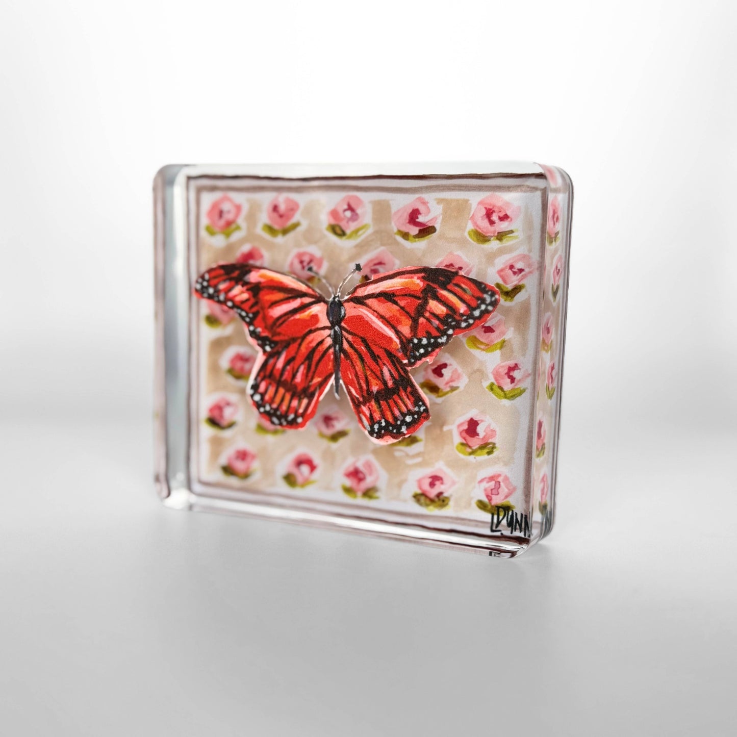 Acrylic Butterfly Block - Monarch on Peach