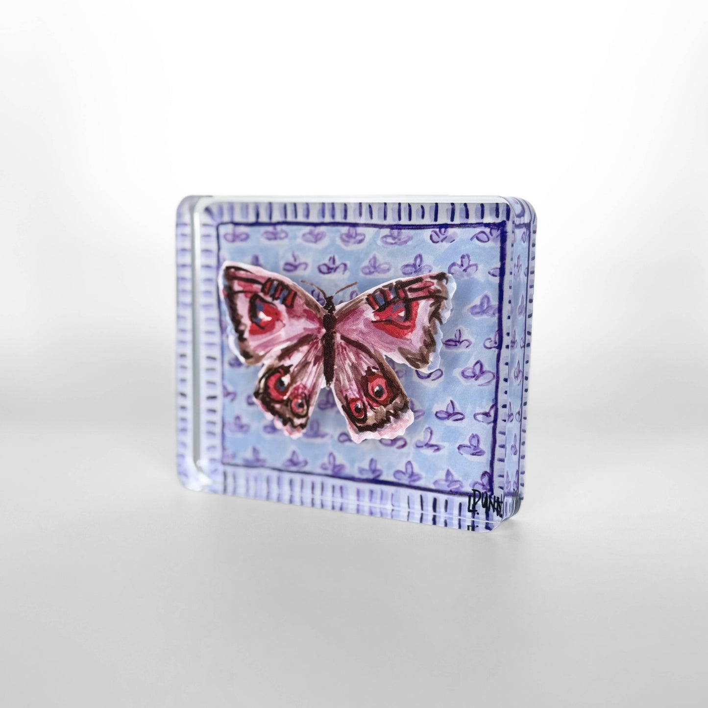 Acrylic Butterfly Block - Purple on Fleur De Lis
