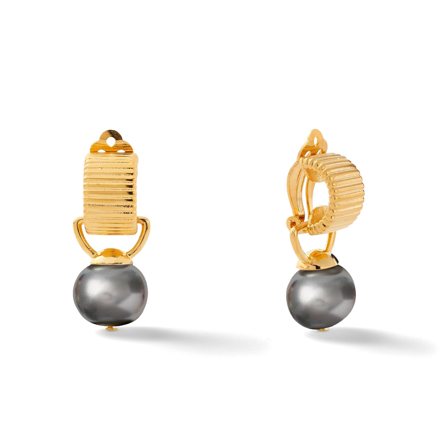 Earrings - Clip Classic Scalloped w/ Detachable Drop Pebble Pearl - White
