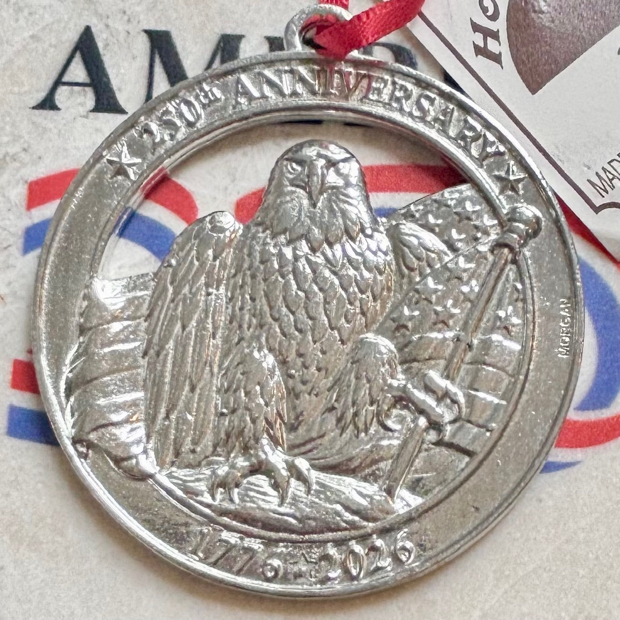 Ornament - Eagle & American Flag - Pewter