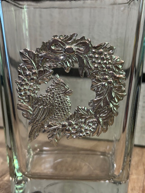 Pewter Medallion on Glass Vase - Wreath
