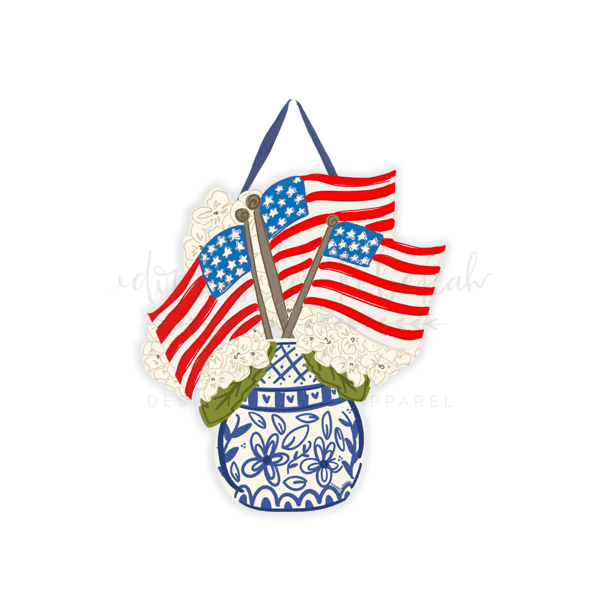 Door Hanger - Ginger Jar - 24" Flags & Hydrangeas