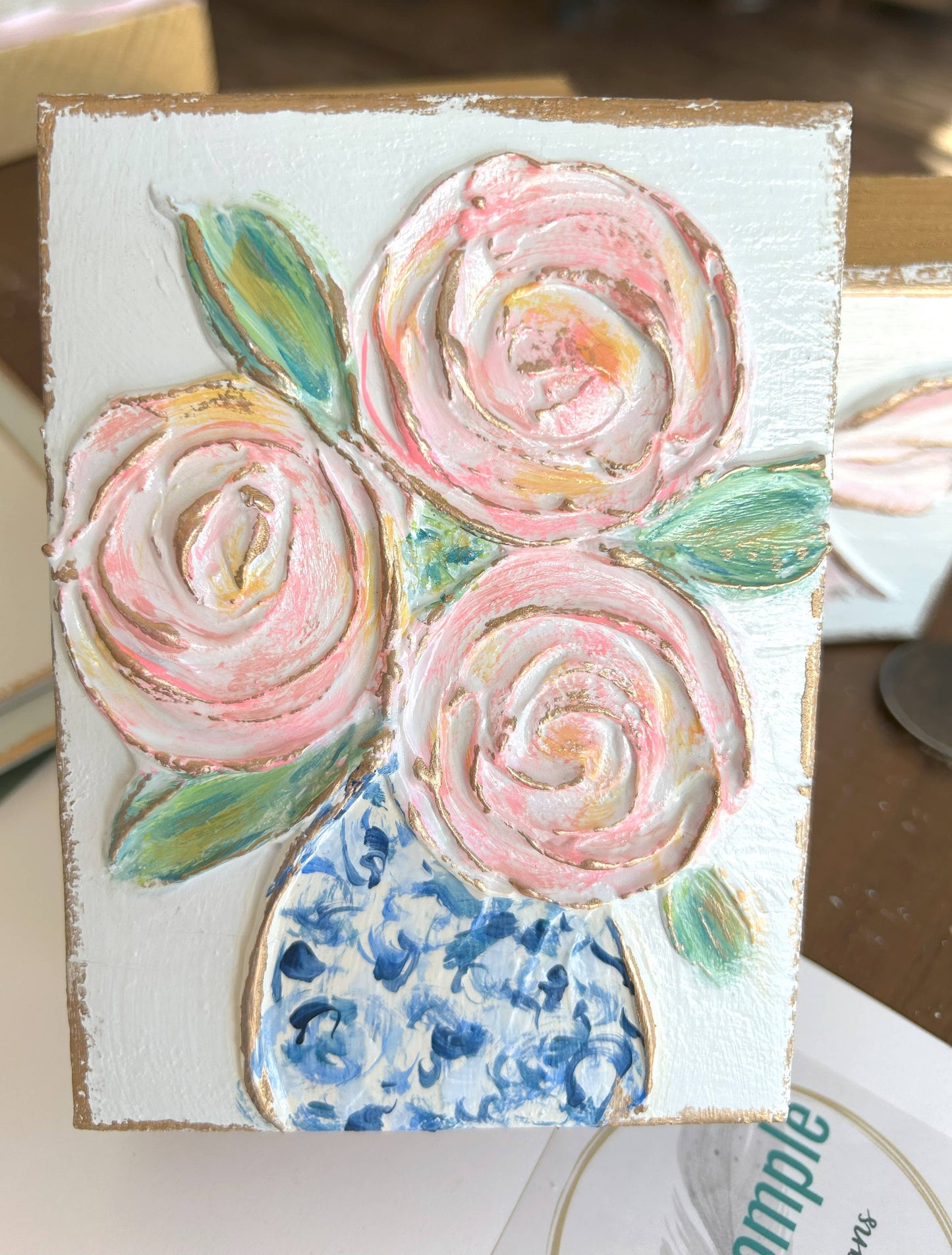Painting - Pink Roses on Wood