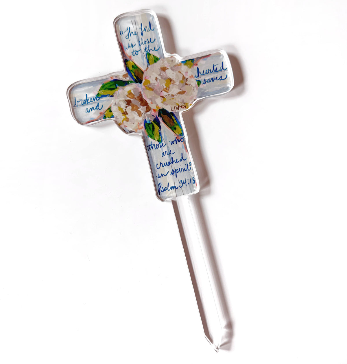 Acrylic Plant Pick - Cross - Comfort - Psalm 34:18