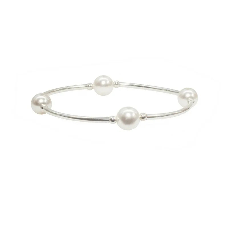 8mm White Pearl 6.5" Children's Size Blessing Bracelet with Sterling Silver Tubes
