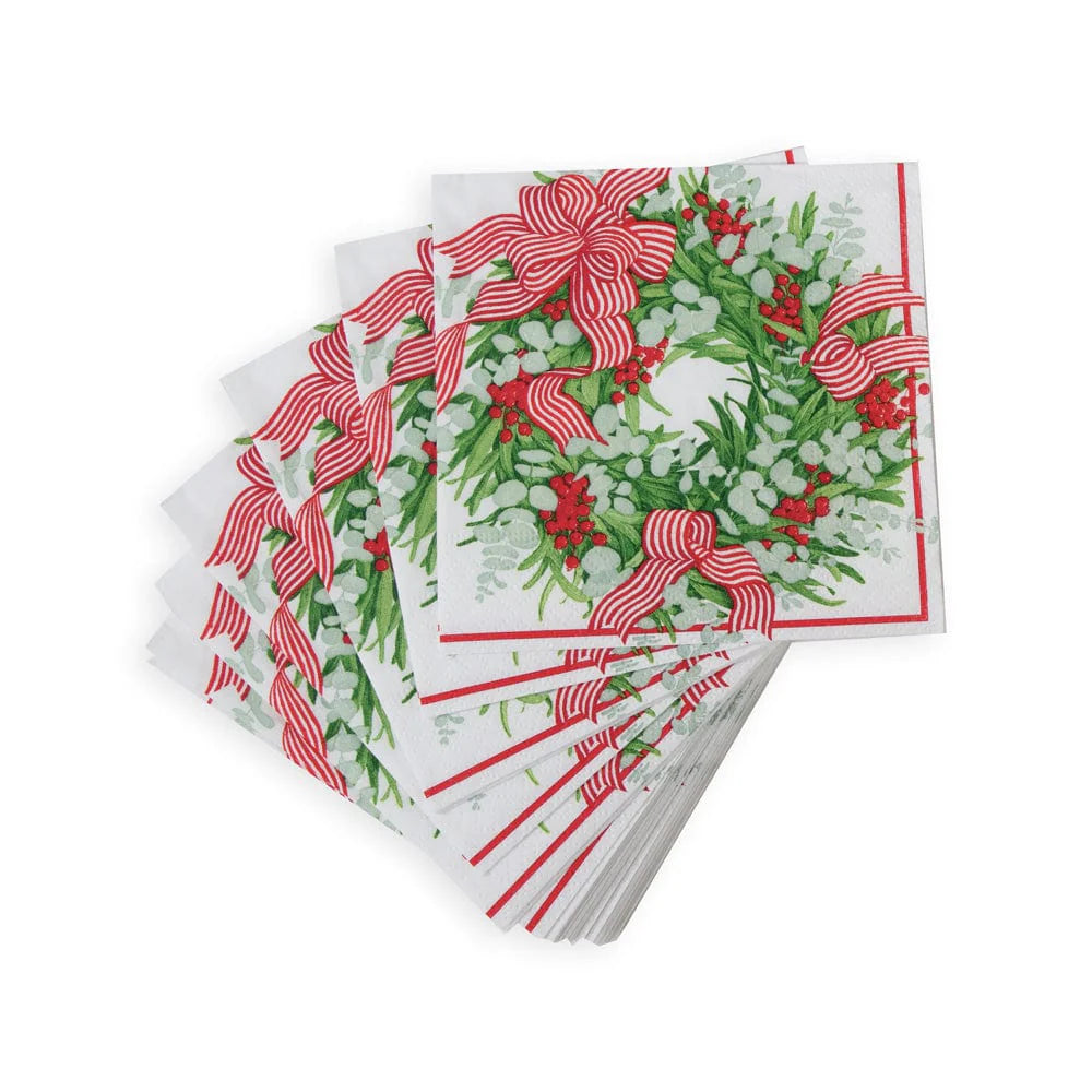 Cocktail Napkins - Ribbon Stripe Wreath