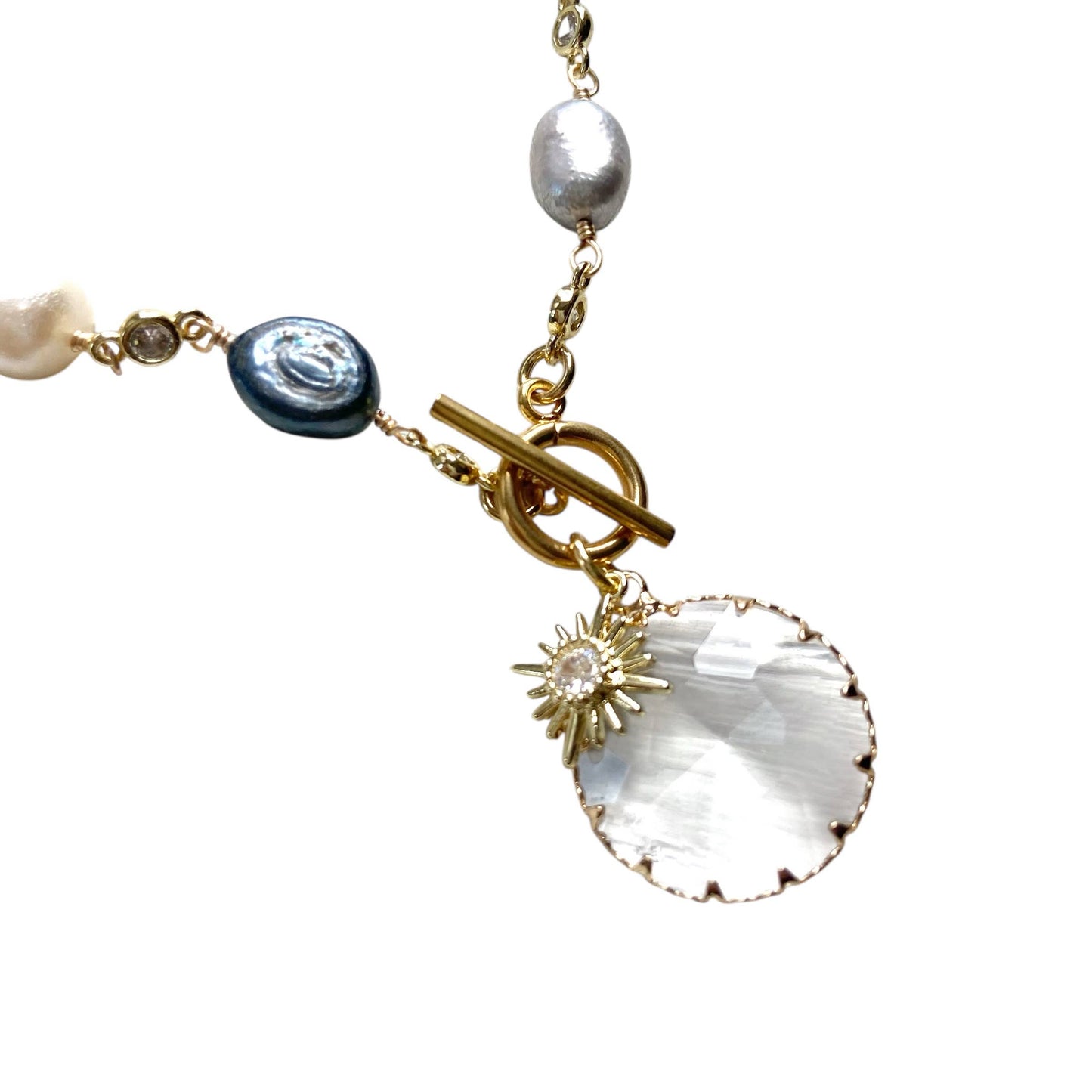 Denim Pearl Crystal with Starburst Necklace