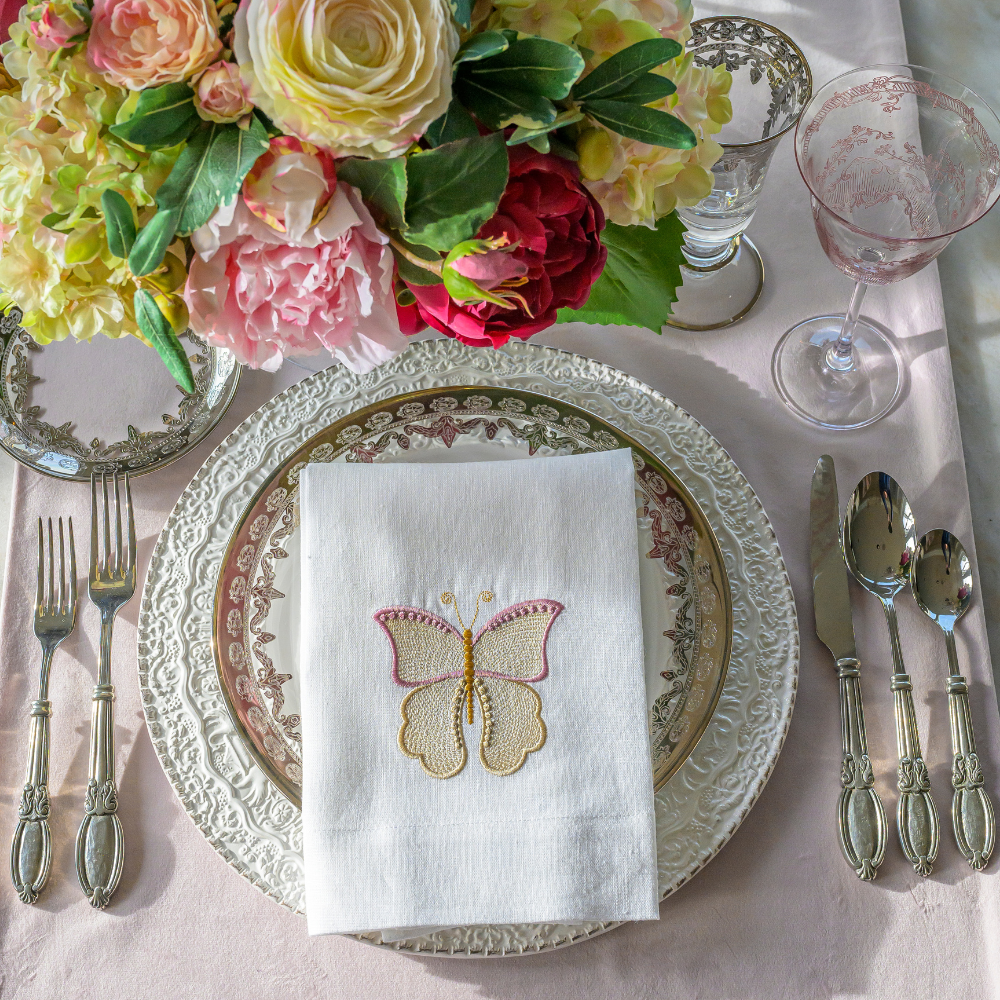 Tea Towel - Embroidered Linen - Butterfly