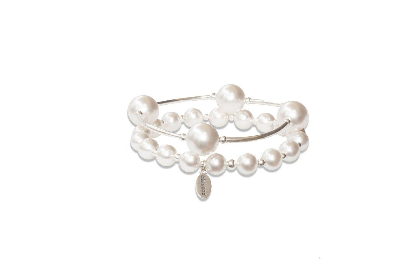 12mm White Pearl Blessing Bracelet with Sterling Silver Tubes