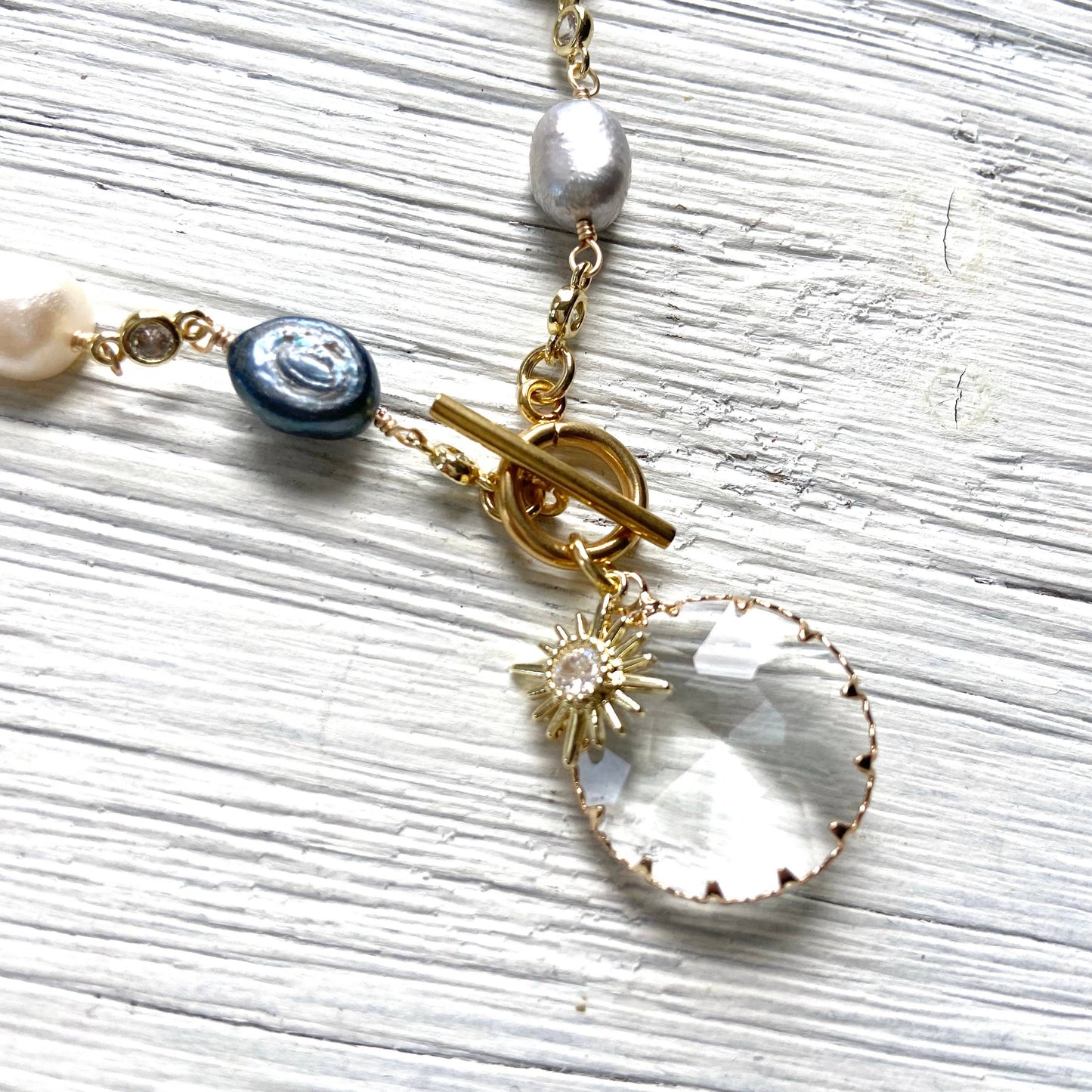 Denim Pearl Crystal with Starburst Necklace