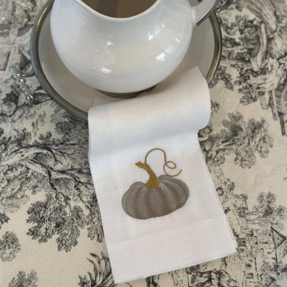 Tea Towel - Embroidered Linen - Pumpkin