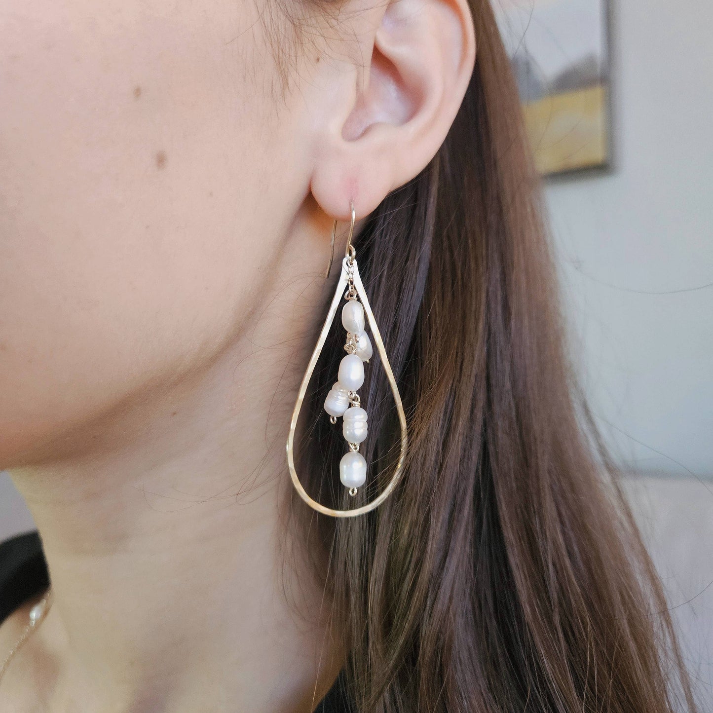 Teardrop 14K gold filled + pearl earrings
