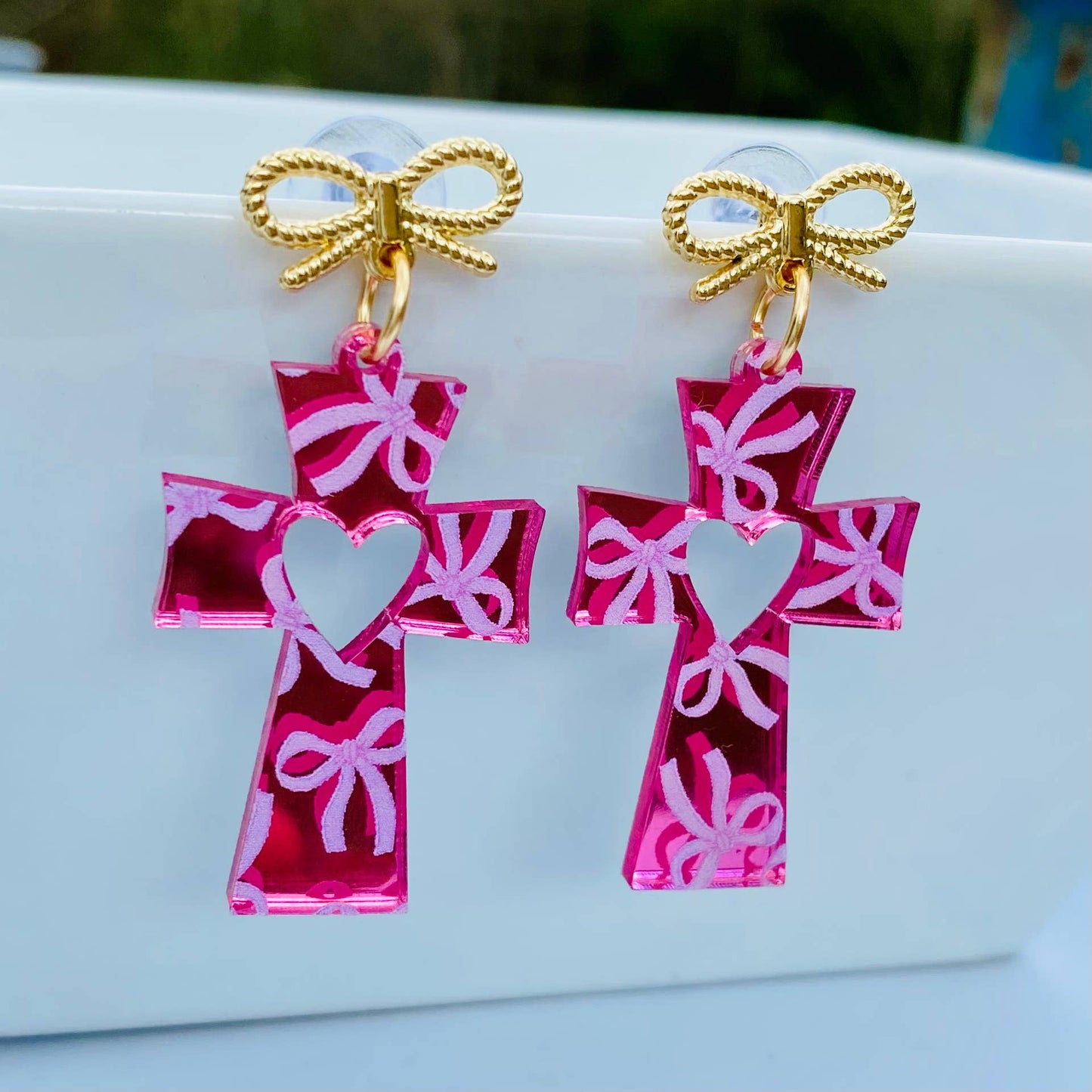 Earrings - Cross - Mirror Bows