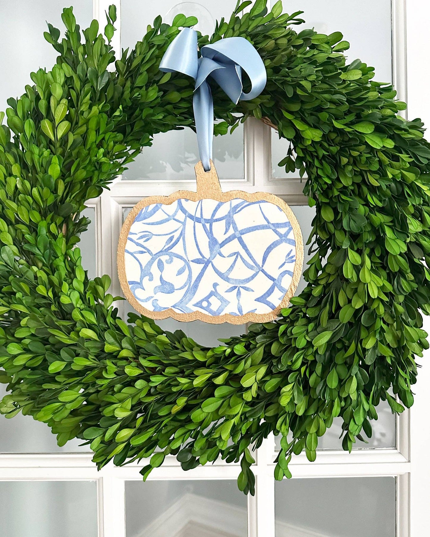 Door Hanger - Blue Trellis - 8" Pumpkin