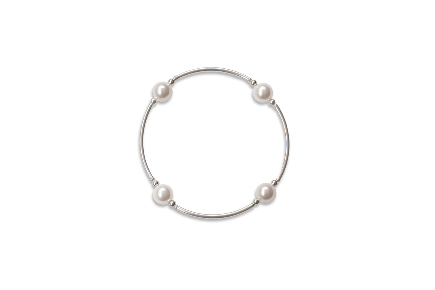 8mm White Pearl Blessing Bracelet with Sterling Silver Tubes
