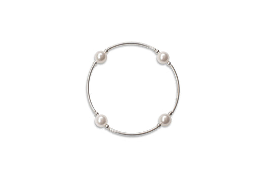 8mm White Pearl Blessing Bracelet with Sterling Silver Tubes