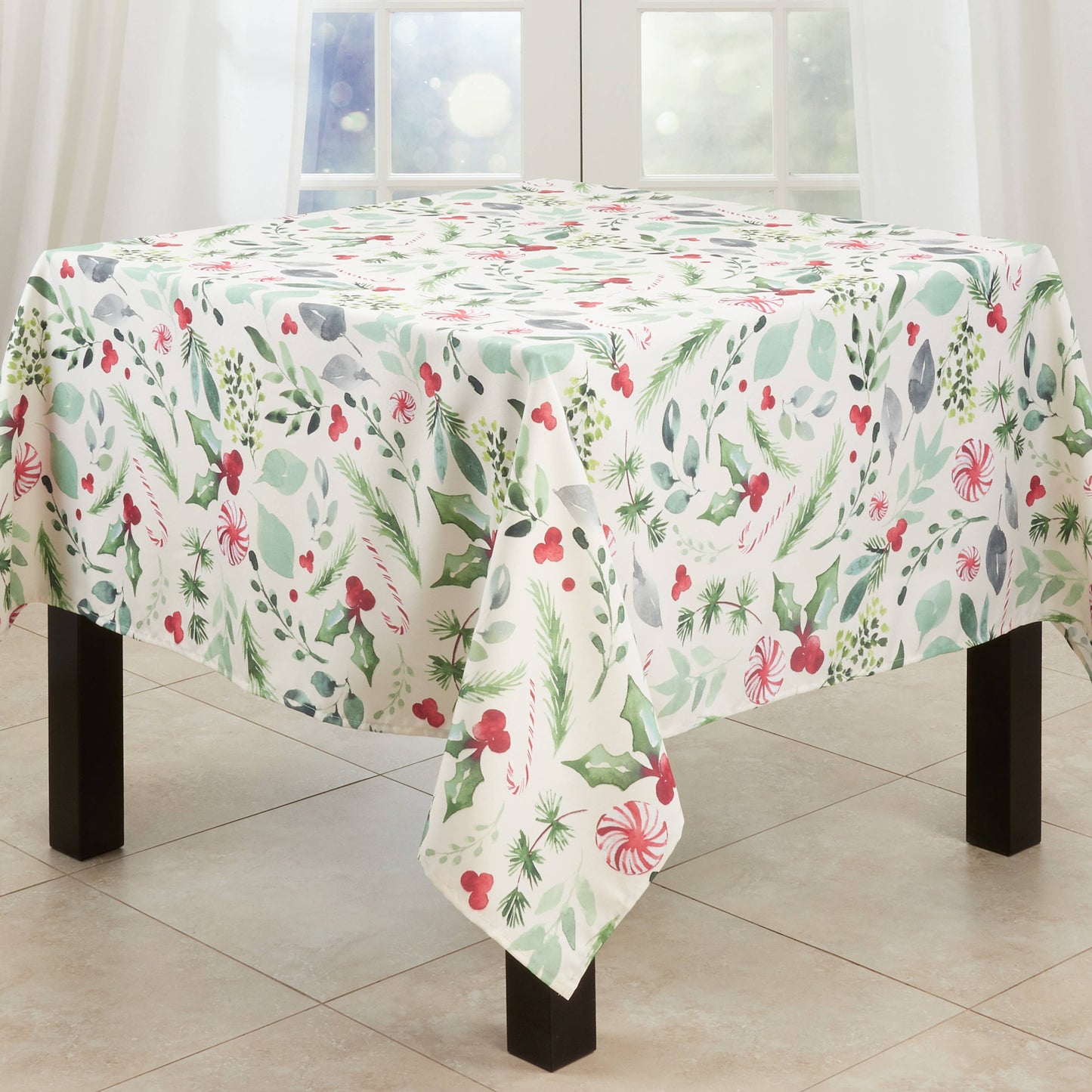 Christmas Foliage and Candy Canes Tablecloth