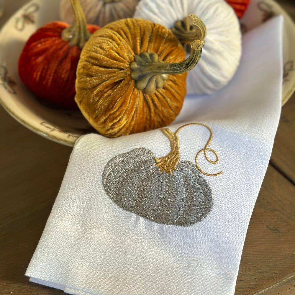 Tea Towel - Embroidered Linen - Pumpkin