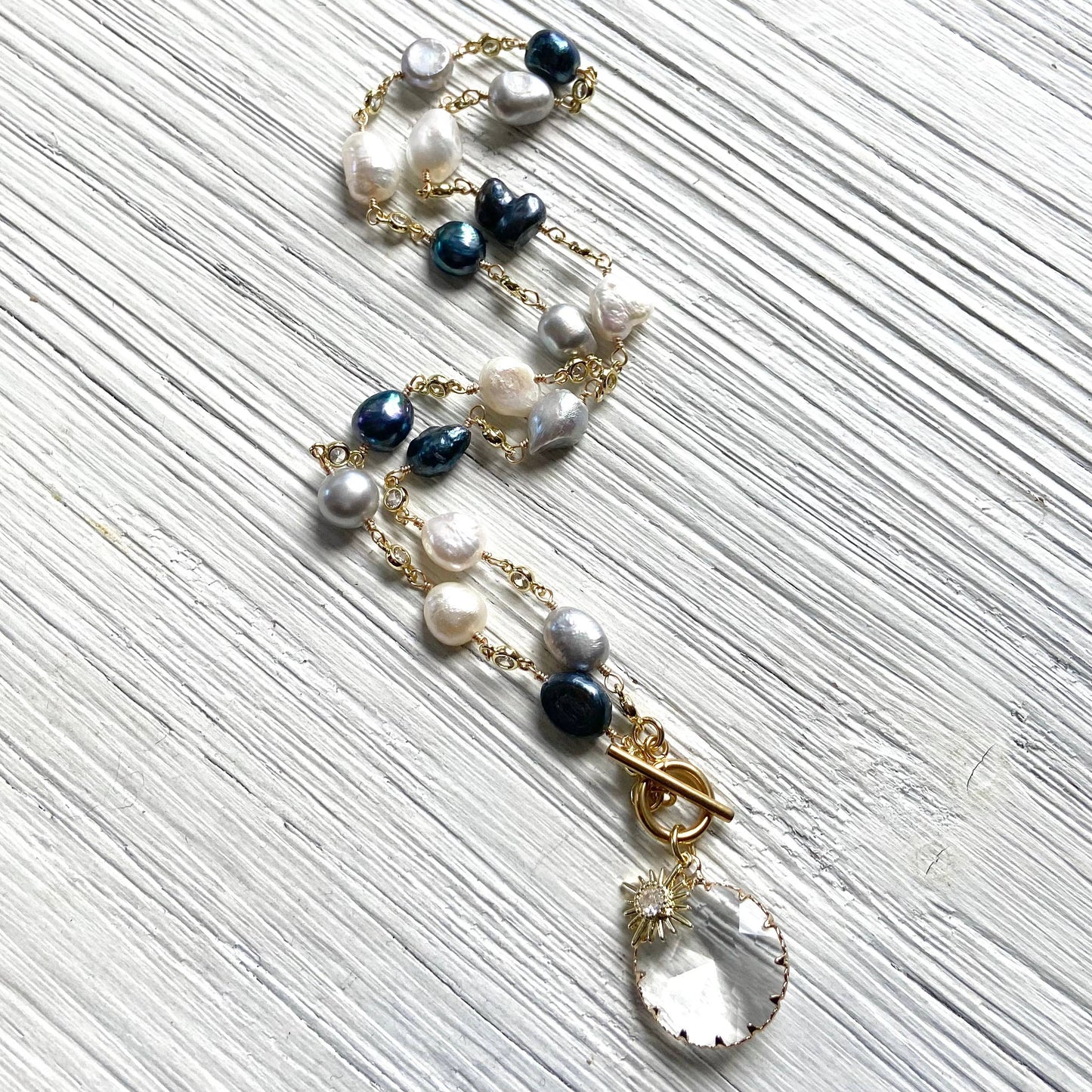 Denim Pearl Crystal with Starburst Necklace