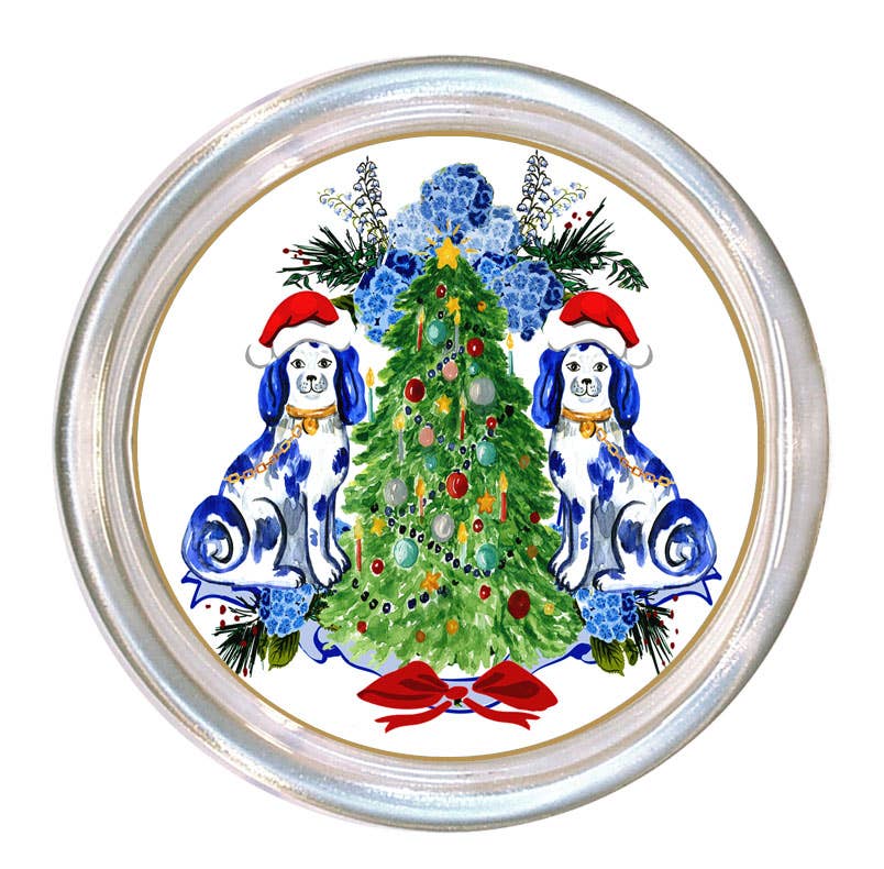 Coaster featuring the Staffordshire Dogs in Santa Hats pattern
