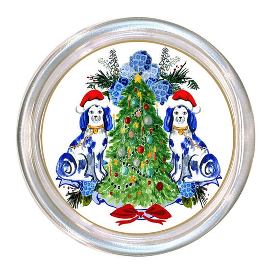 Coaster featuring the Staffordshire Dogs in Santa Hats pattern