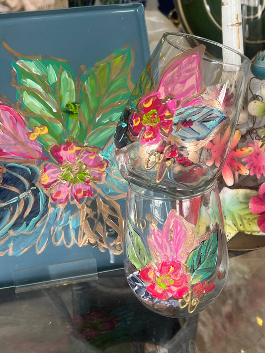 Wine Glass - Stemless - Handpainted