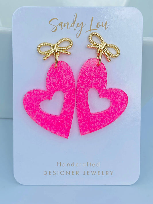 Earrings - Heart w Bow