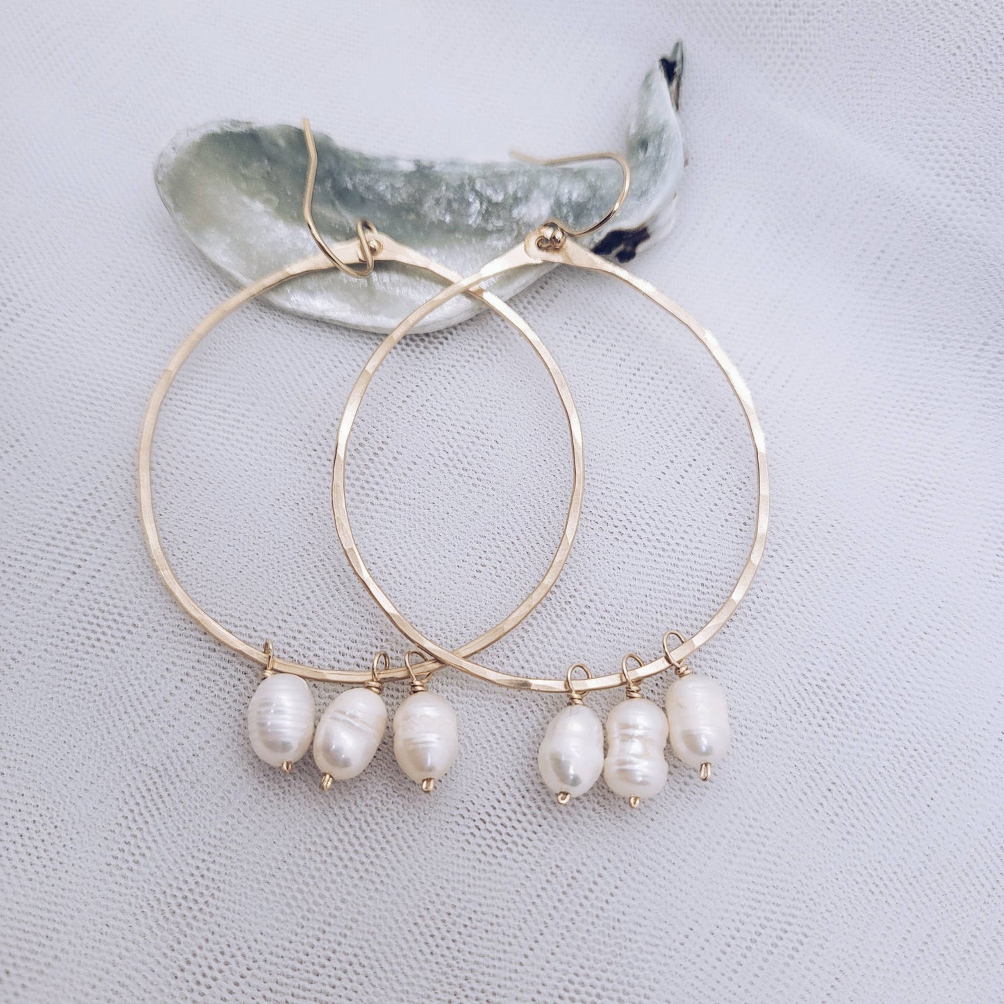 Front-facing 14K gold filled + pearl hoops