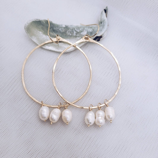 Front-facing 14K gold filled + pearl hoops