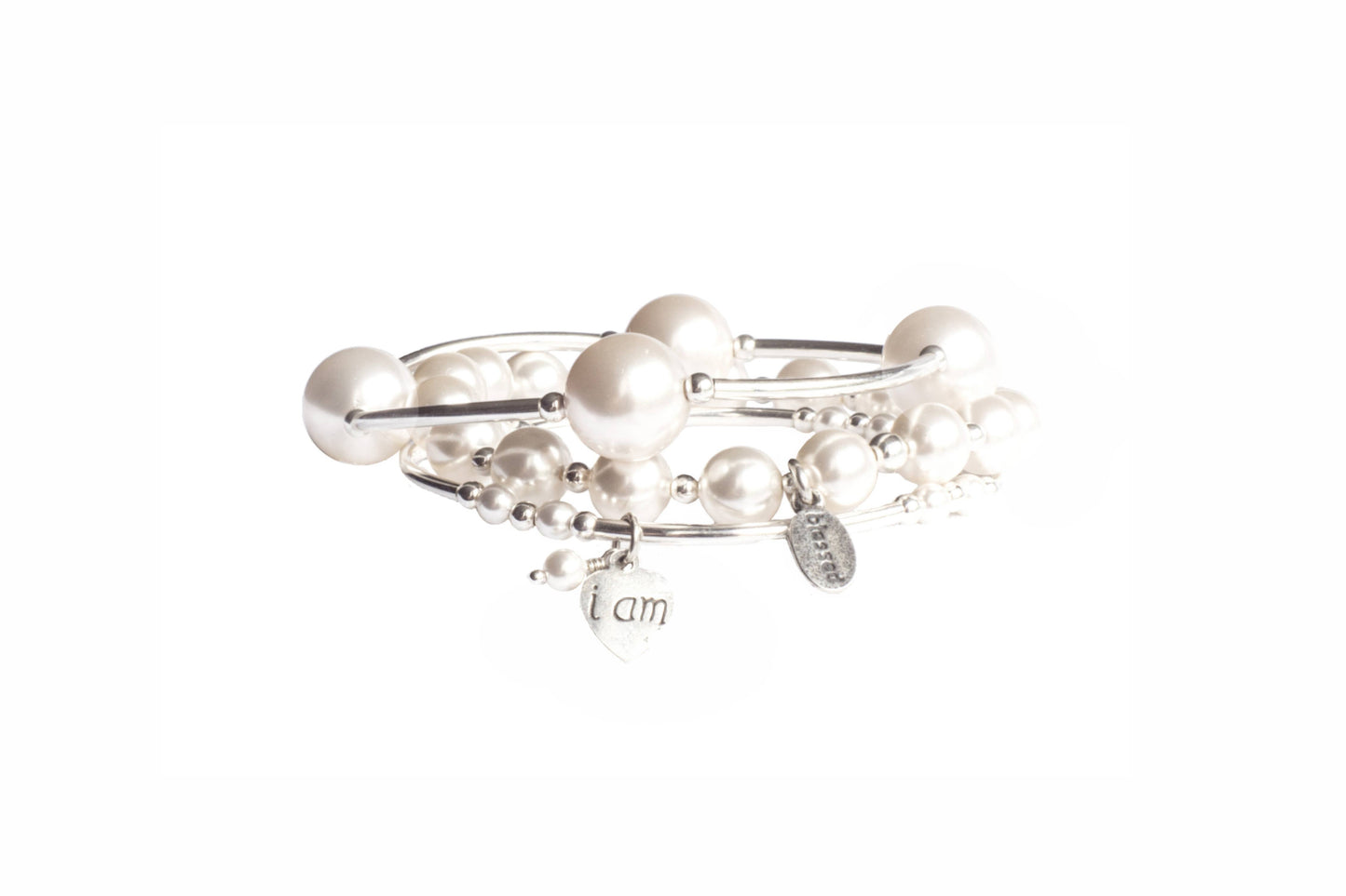 12mm White Pearl Blessing Bracelet with Sterling Silver Tubes