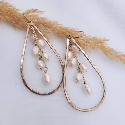 Teardrop 14K gold filled + pearl earrings