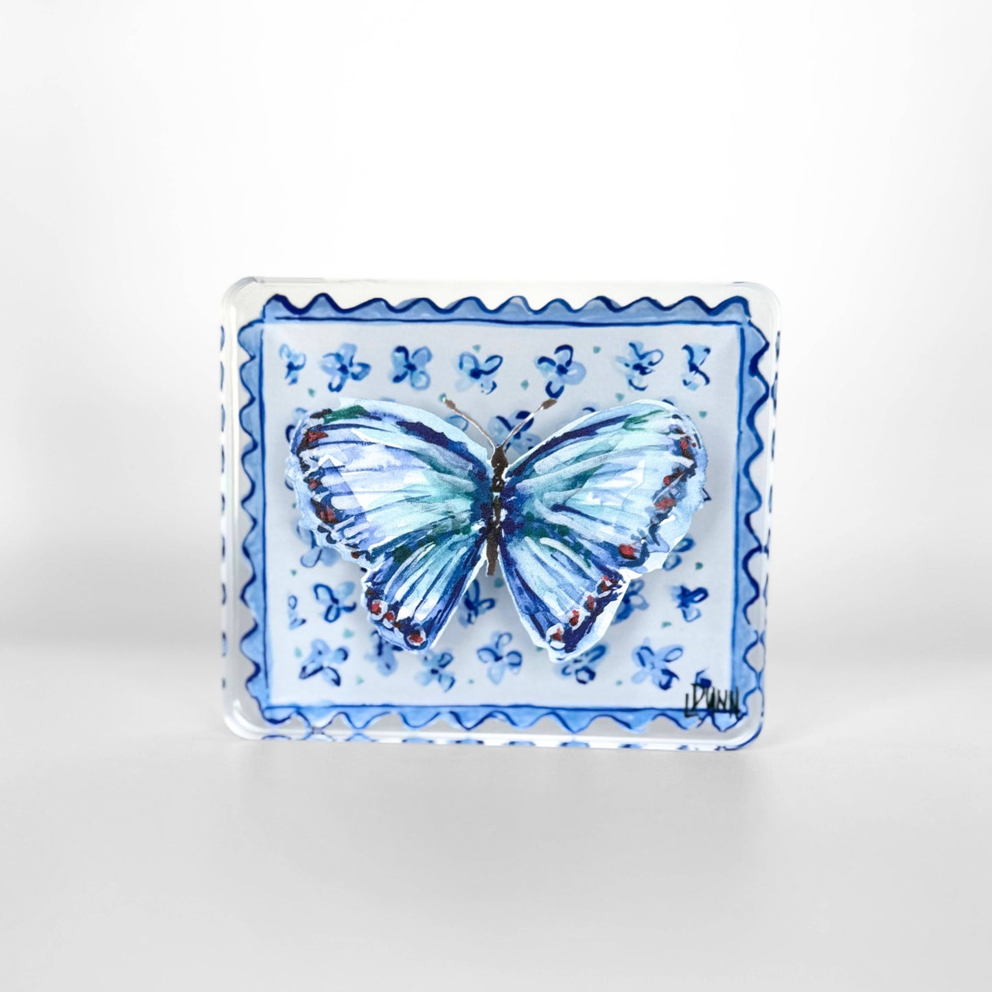 Acrylic Butterfly Block - Blue on Floral