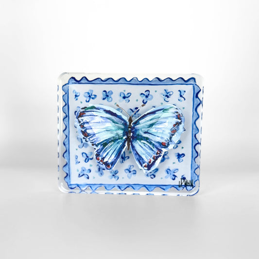 Acrylic Butterfly Block - Blue on Floral