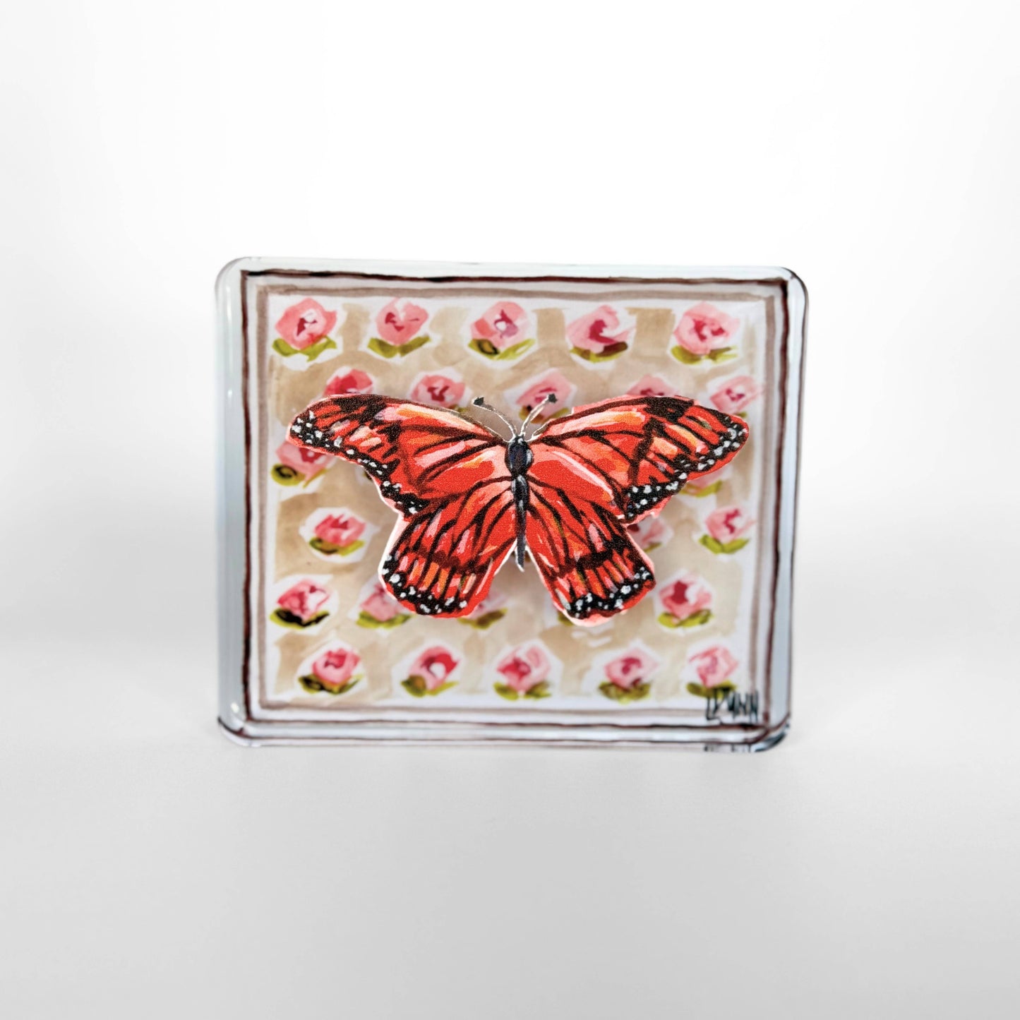 Acrylic Butterfly Block - Monarch on Peach