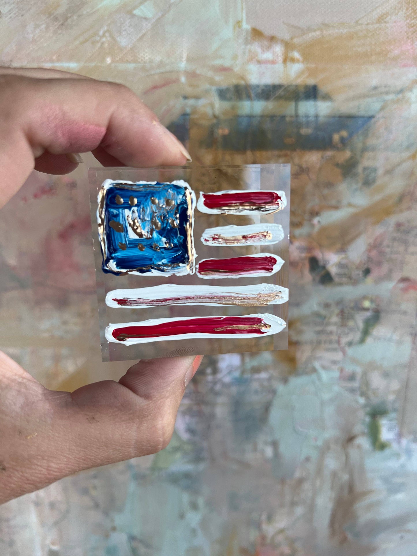 American Flag - Handpainted on Lucite Block