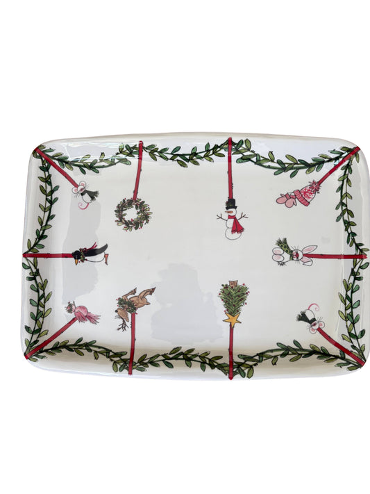 Dish - Platter/Tray - 17.7" x 12.5" Christmas Garland