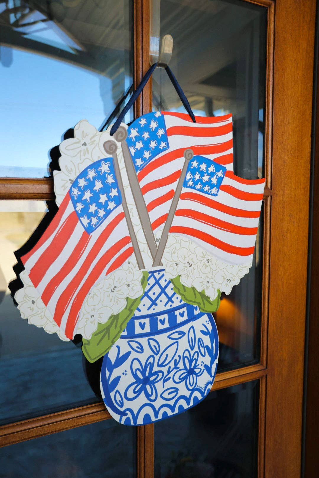 Door Hanger - Ginger Jar - 24" Flags & Hydrangeas