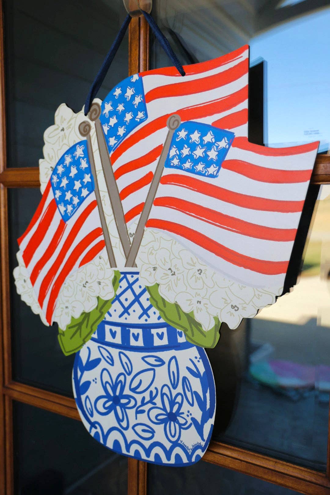 Door Hanger - Ginger Jar - 24" Flags & Hydrangeas