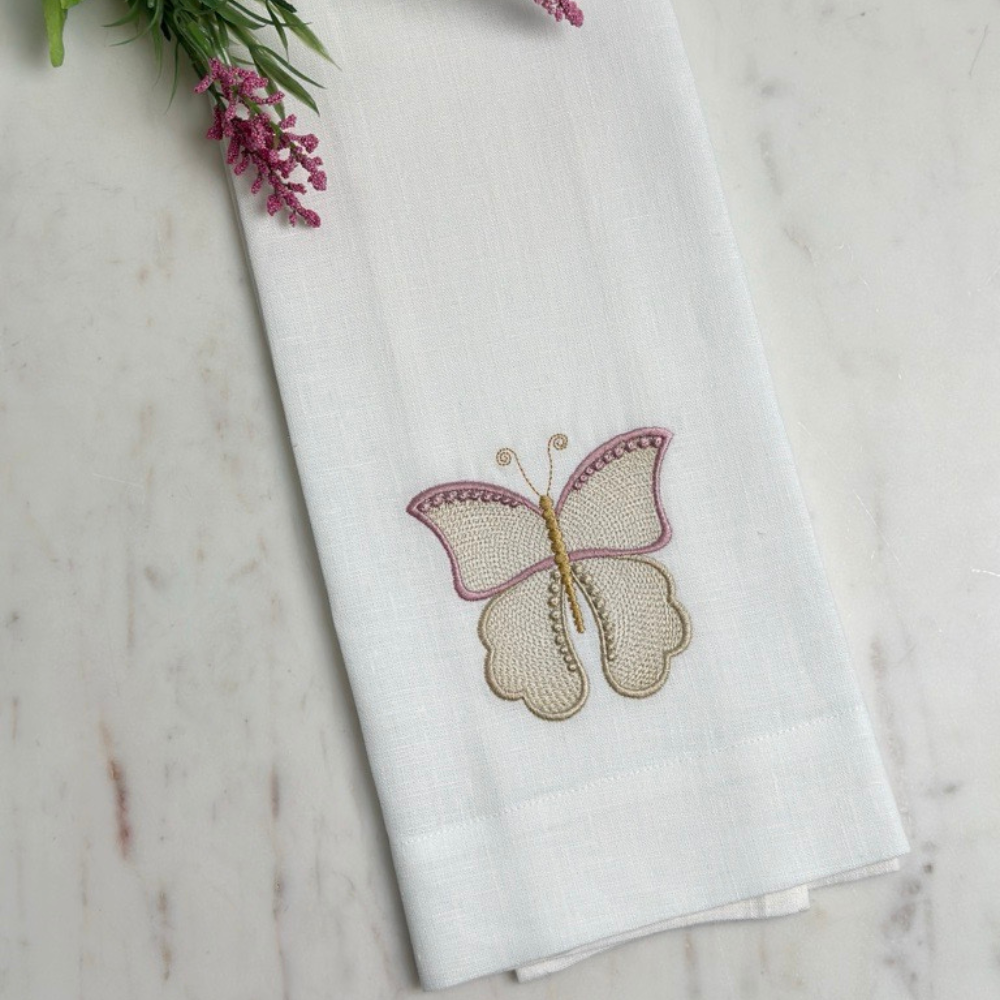 Tea Towel - Embroidered Linen - Butterfly
