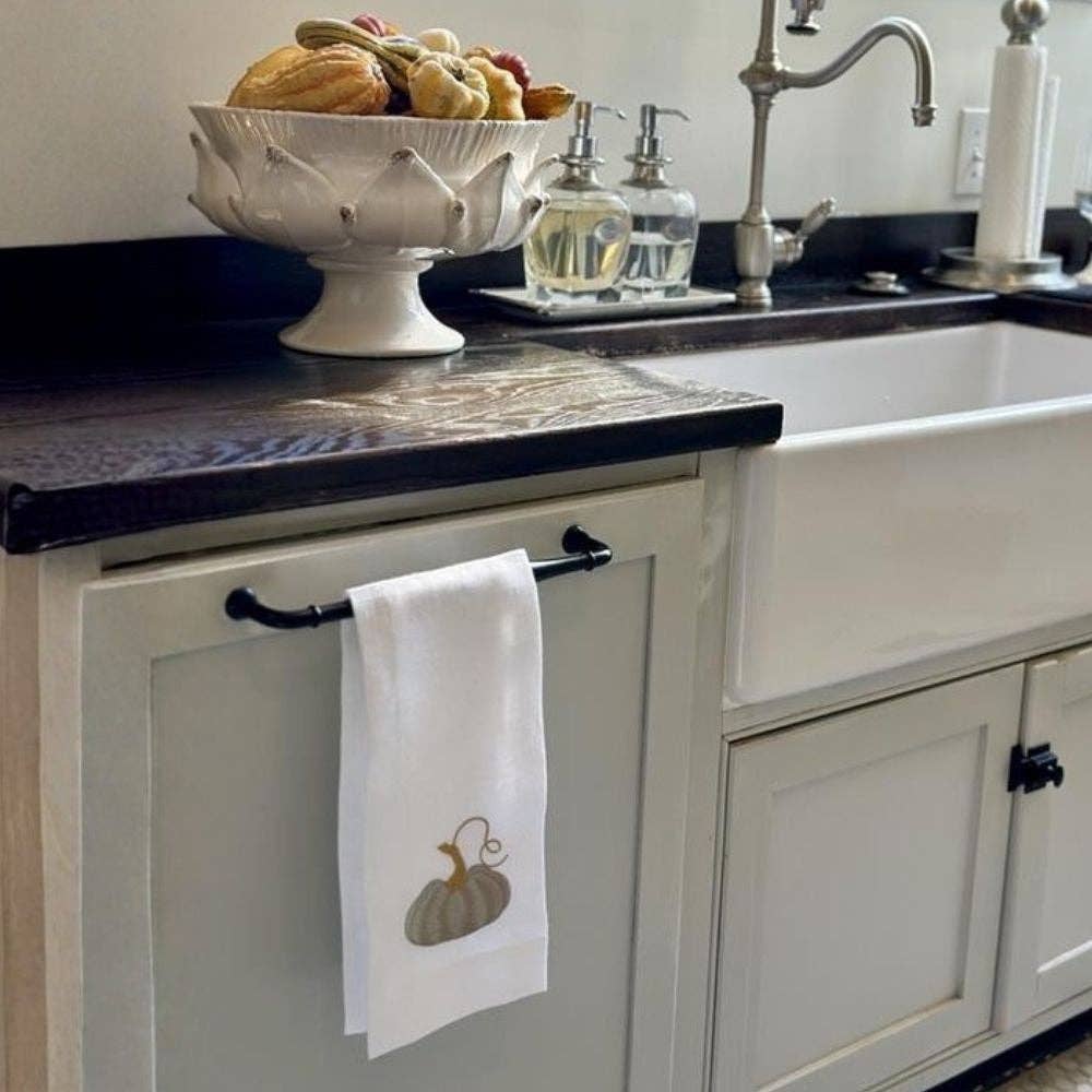 Tea Towel - Embroidered Linen - Pumpkin