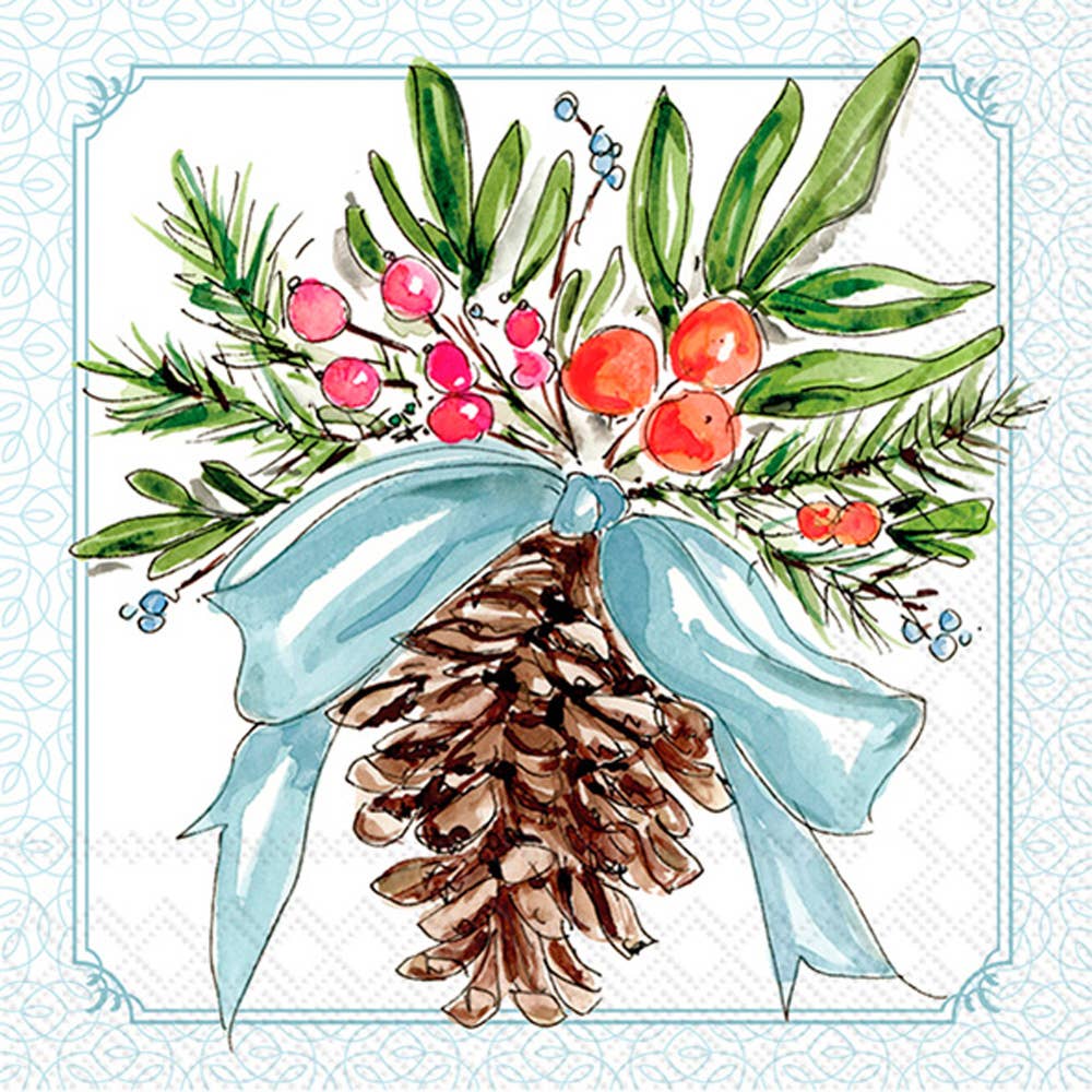 Cocktail Napkins - Pinecones and Ribbons