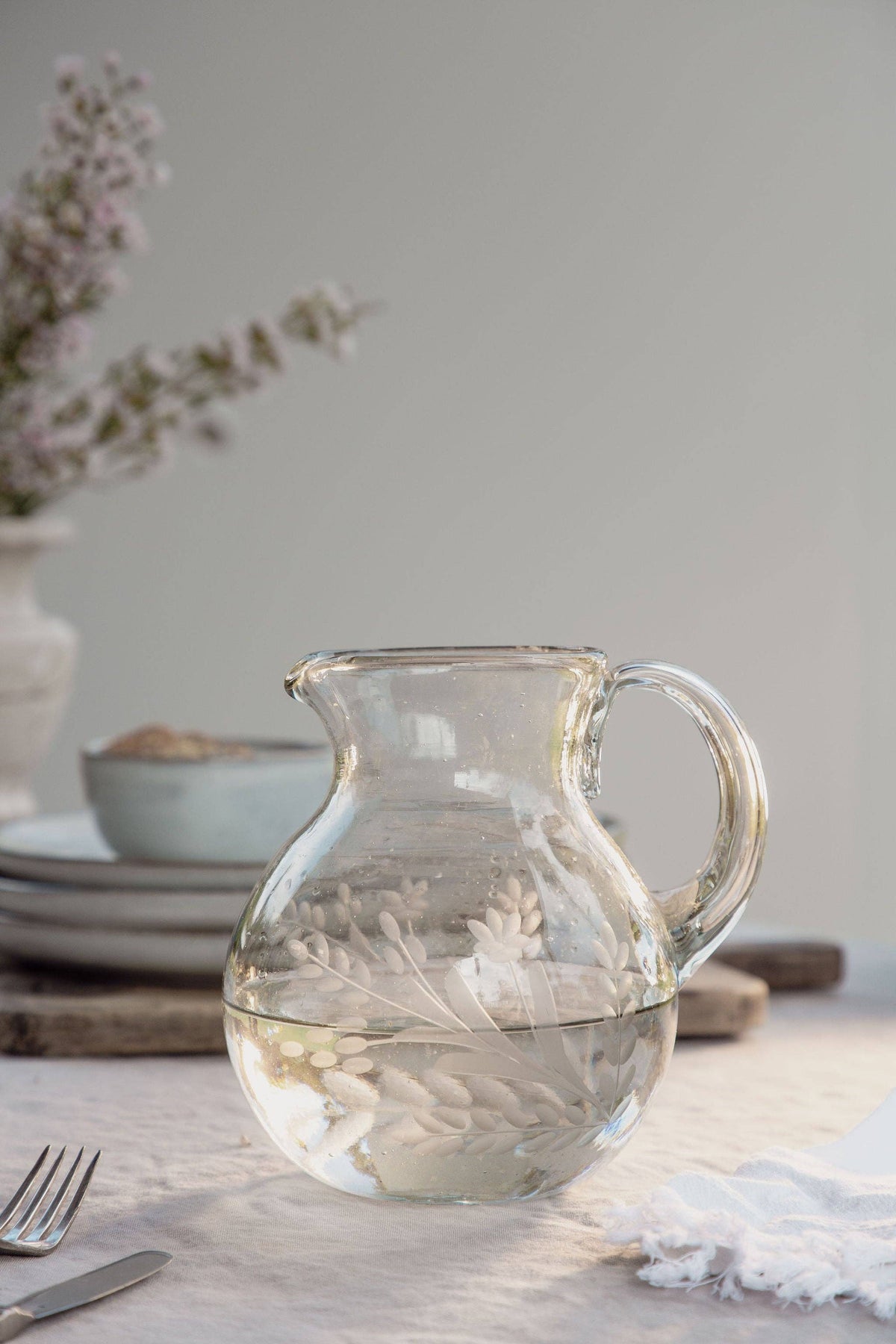 Pitcher - Hand-Etched Blown Small  Pitcher
