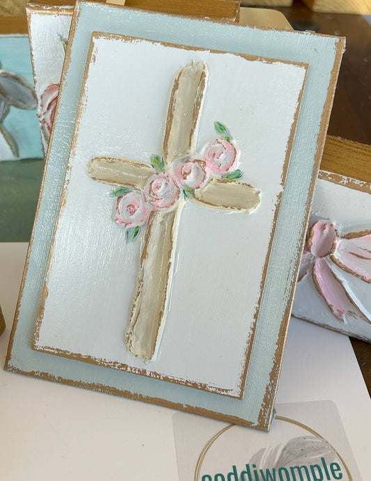 Painting - Cross with Roses on Canvas & Wood