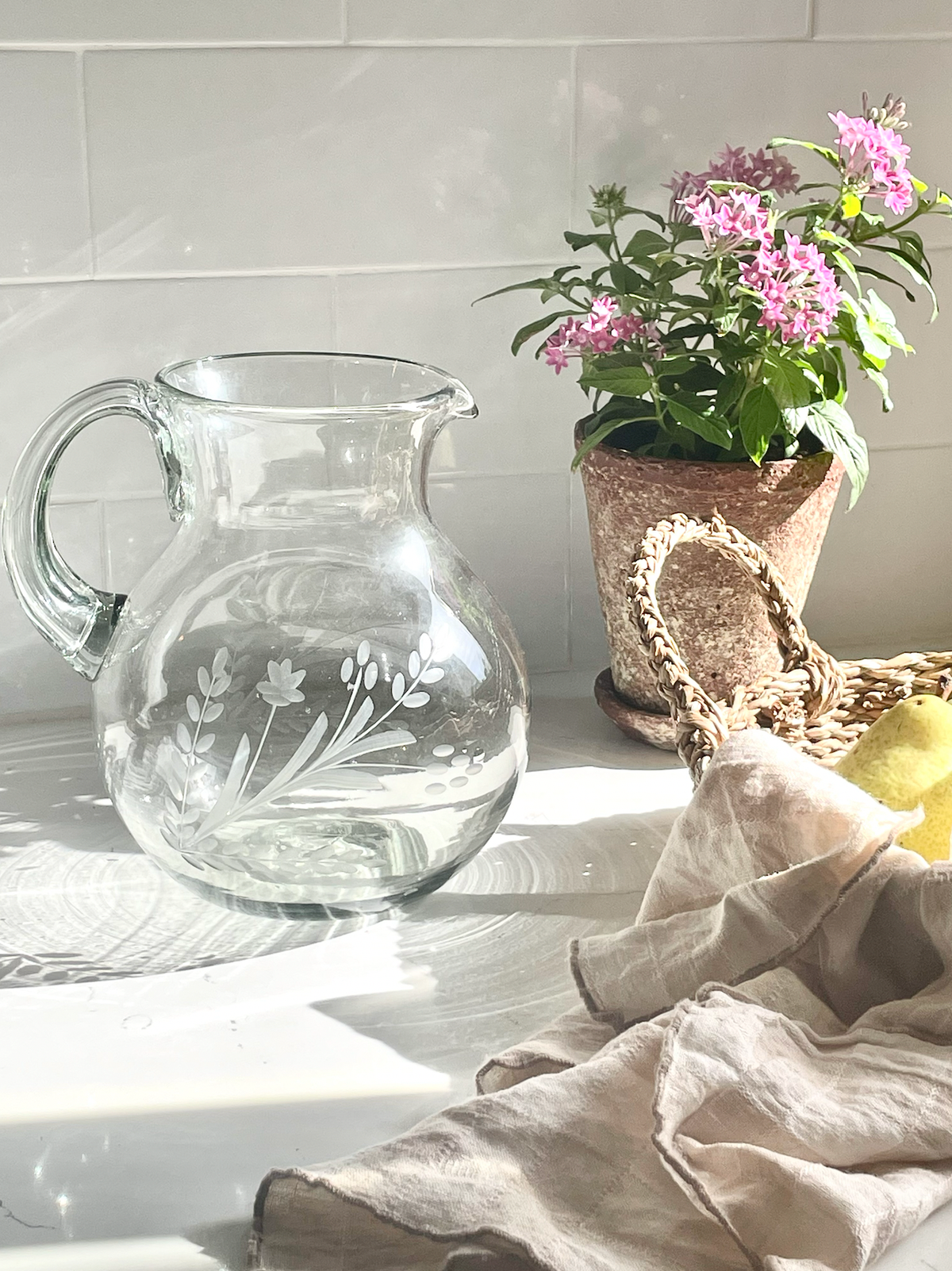 Pitcher - Hand-Etched Blown Small  Pitcher