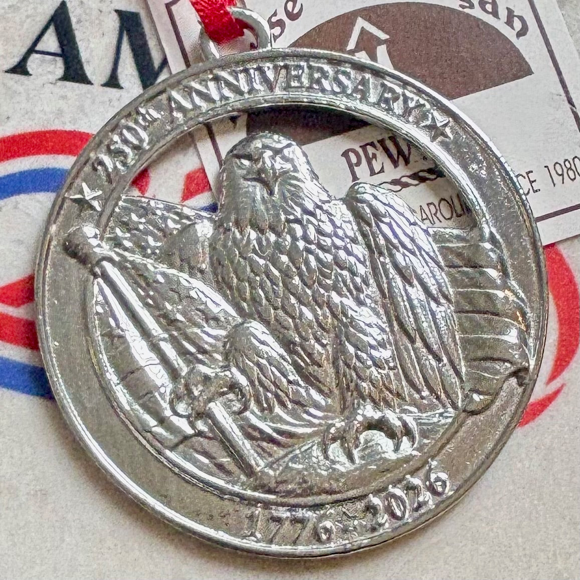 Ornament - Eagle & American Flag - Pewter